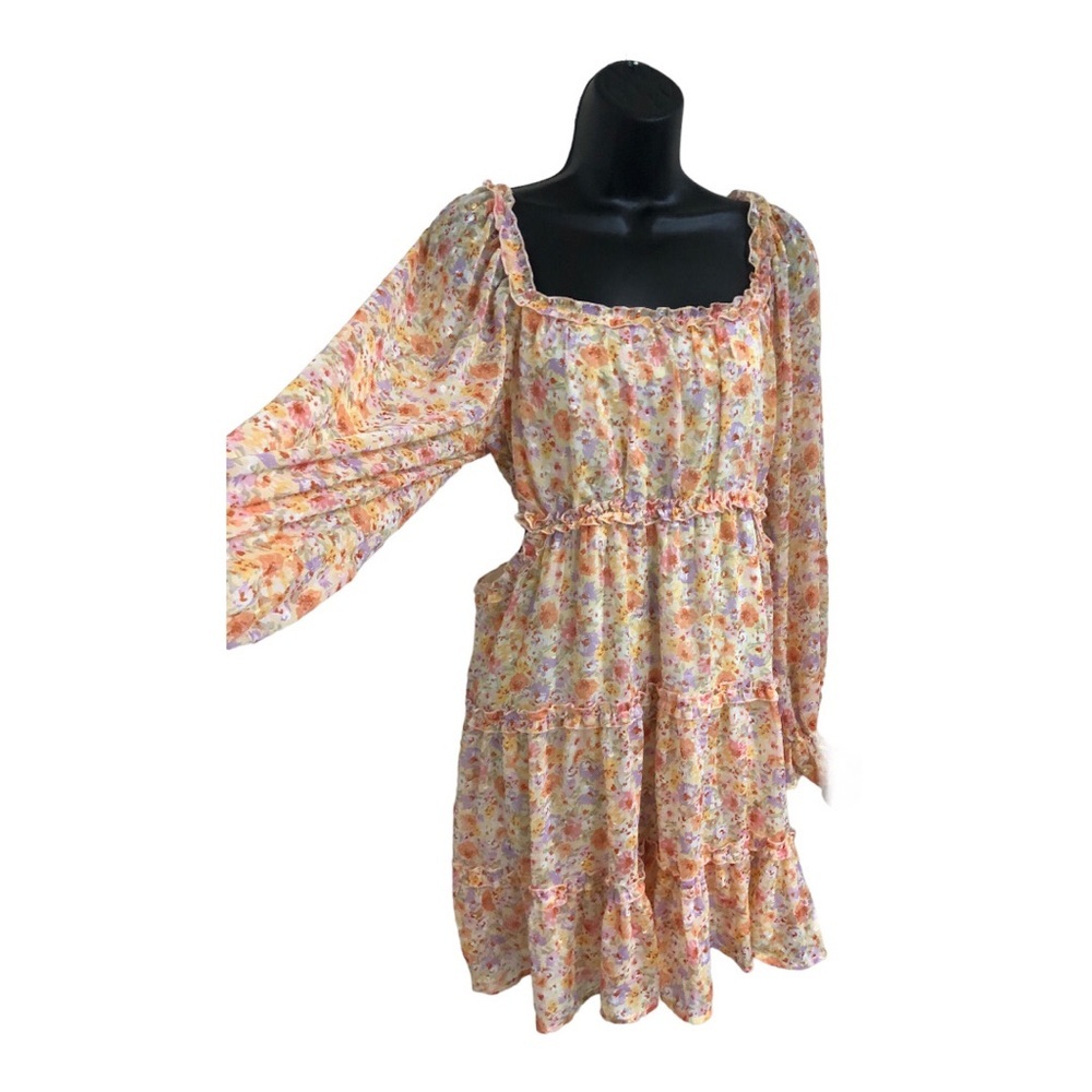 Jessica Simpson orange floral side waist cutout long sleeve dress size XL new